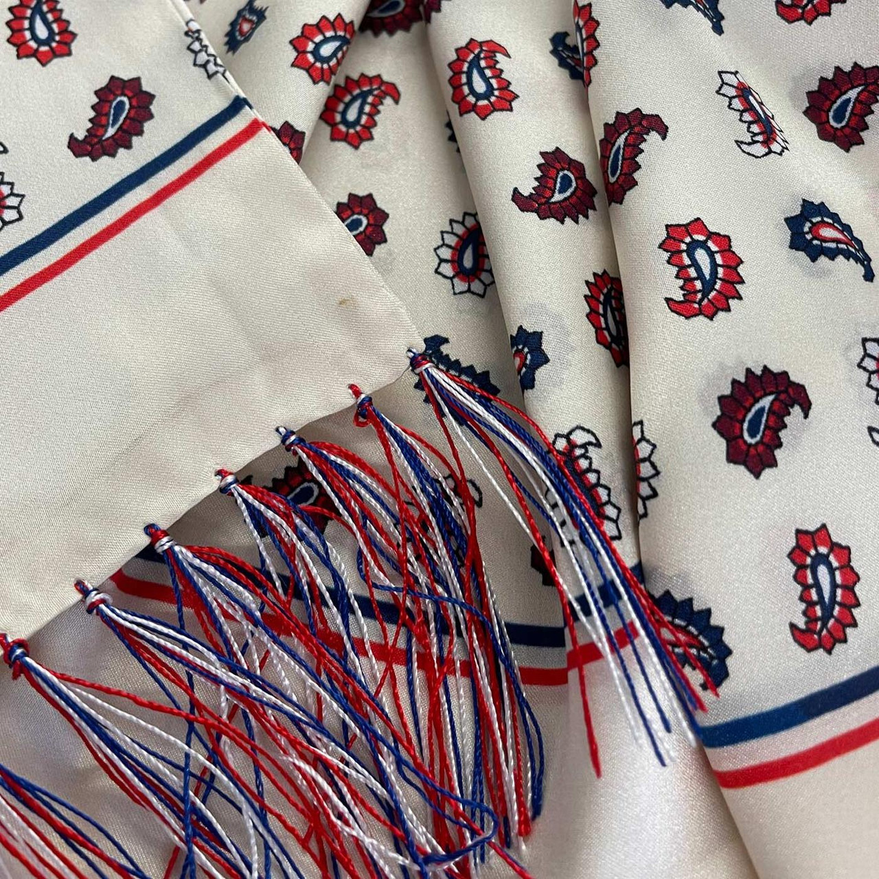 Tootal Paisley Retro 60s Border Silk Scarf in Ecru