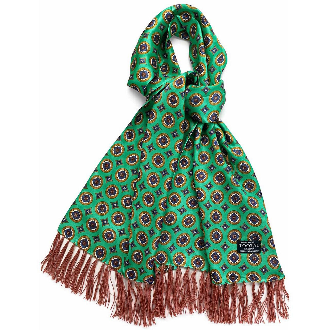 Tootal Circle Retro Mod Fringed Silk Scarf in Green