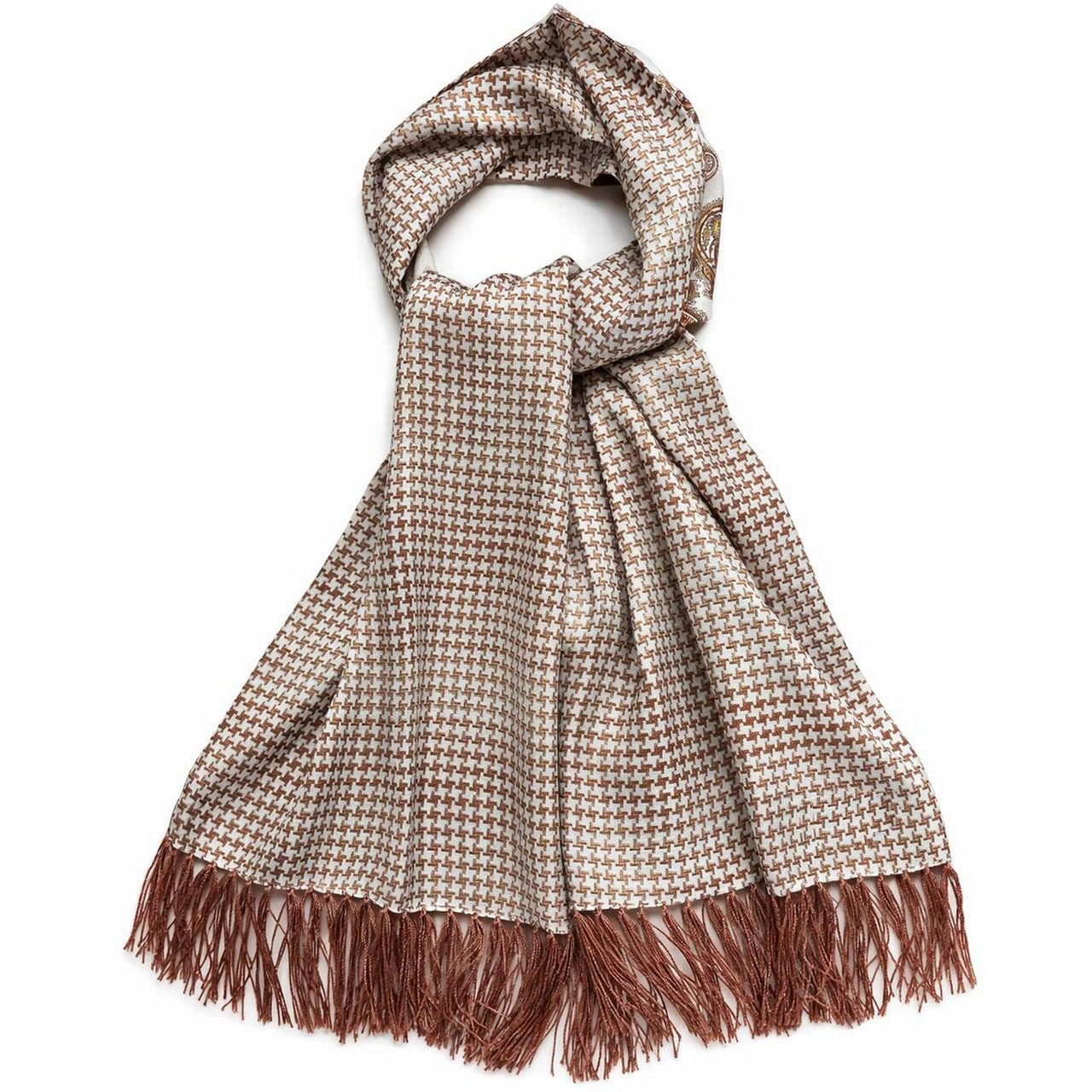 小物 Tootal Scarf Tootal Two Sided Paisley Houndstooth Silk Scarf in Mocha