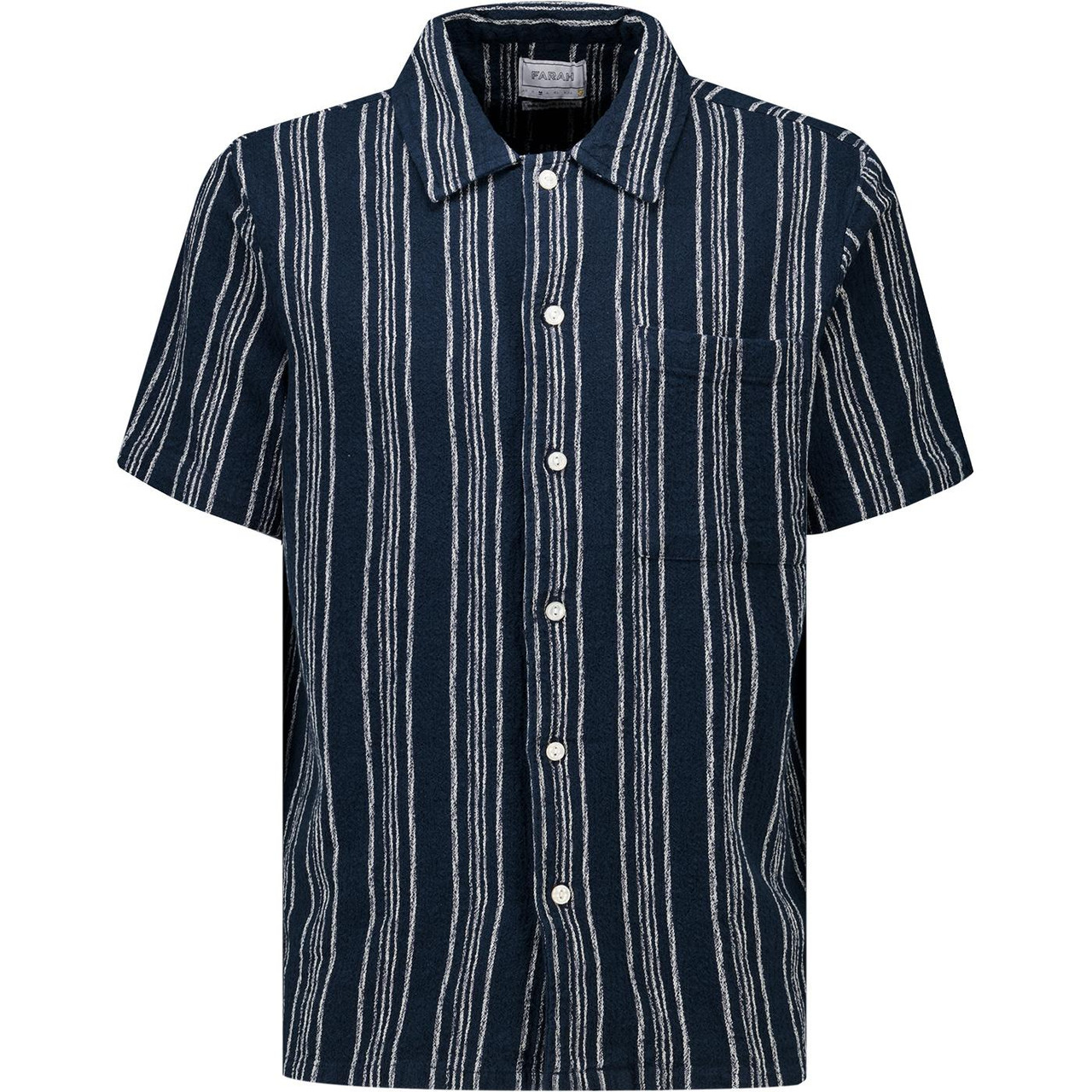 Farah Simon Retro Fine Stripe Dobby Shirt in True Navy
