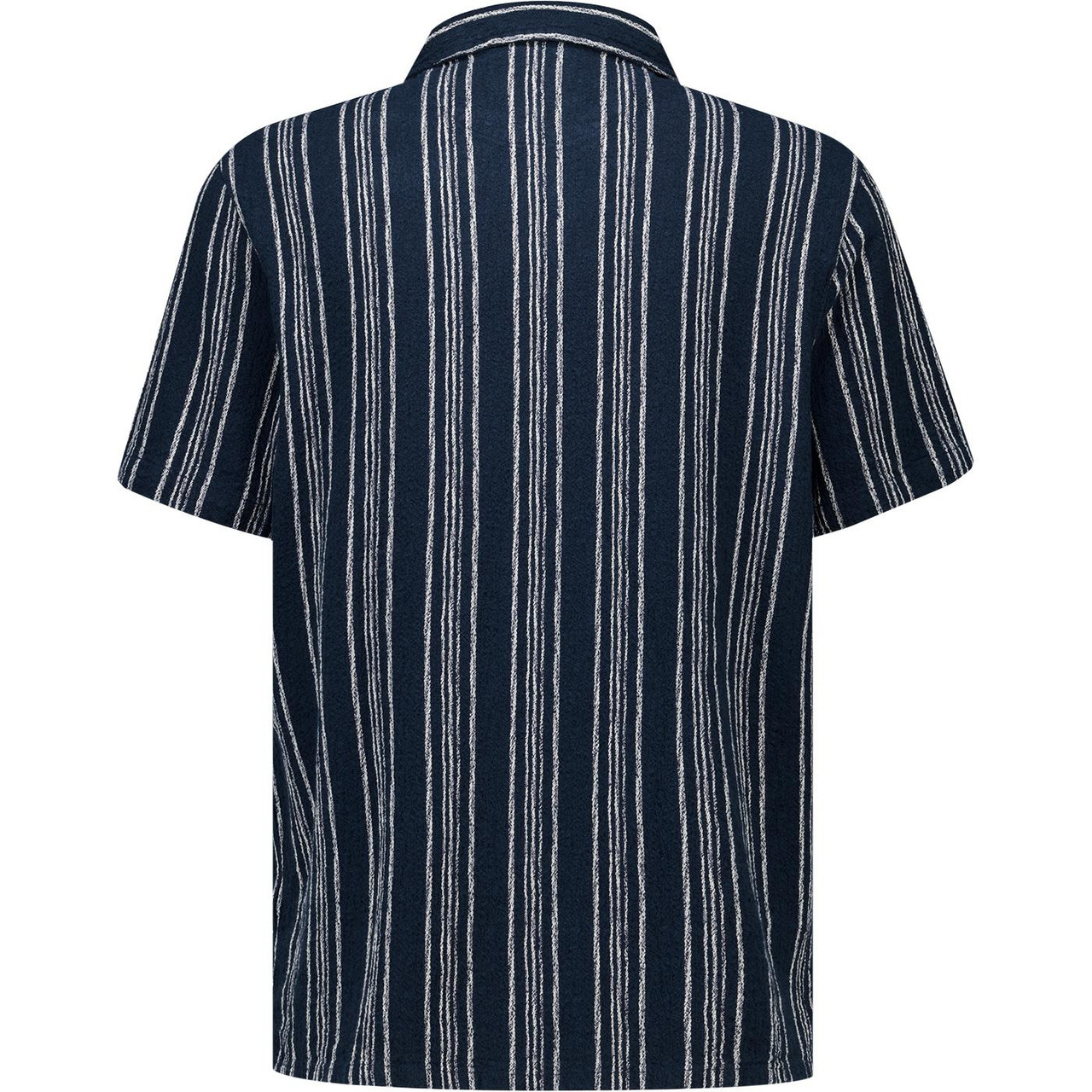 Farah Simon Retro Fine Stripe Dobby Shirt in True Navy