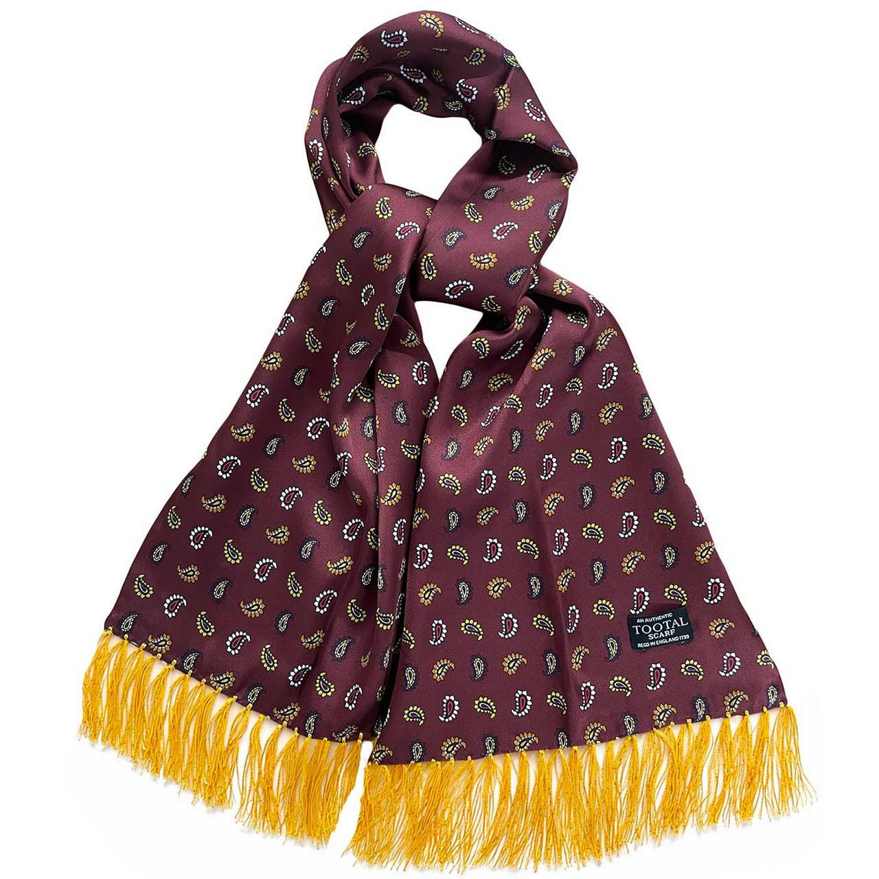 Tootal Two Sided Paisley Twin Stripe Silk Scarf in Oxblood