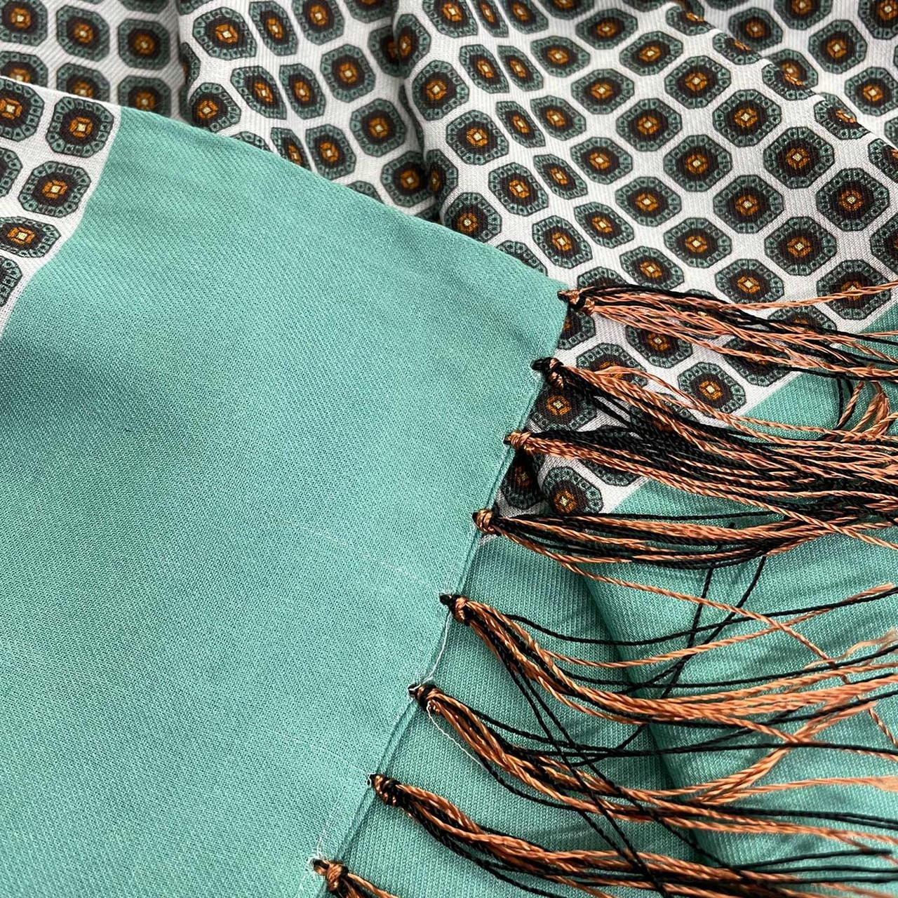 Tootal Geometric Border Retro 60s Rayon Scarf Jade