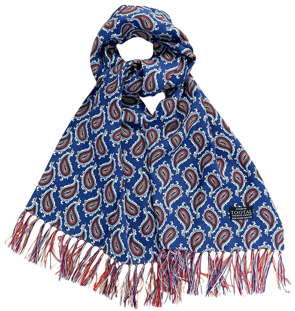 Tootal Paisley Fringed Retro 60s Rayon Scarf Navy