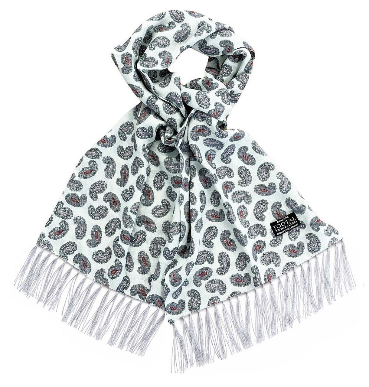 Tootal Paisley Fringed Retro 60s Rayon Scarf in Steel