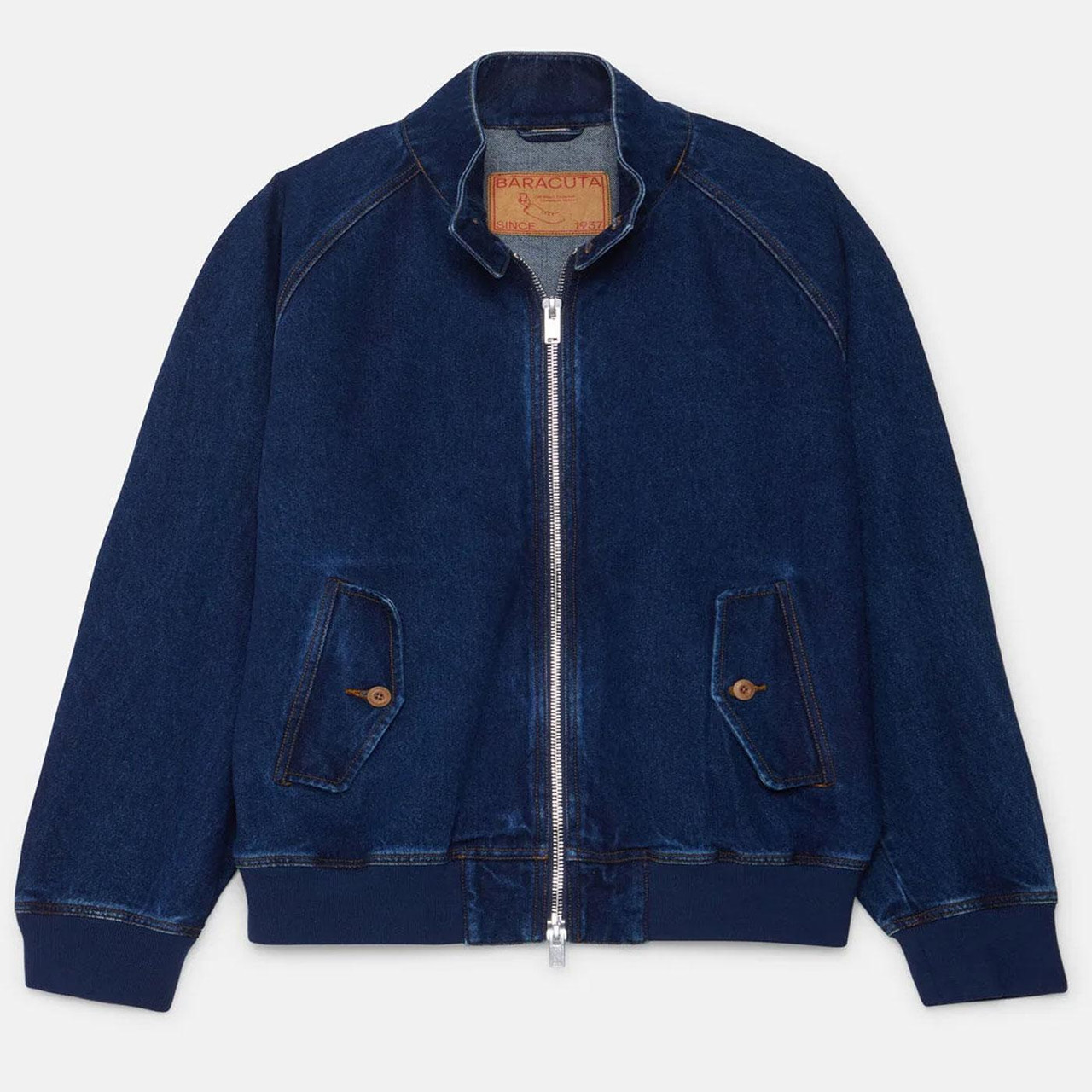 Baracuta G9 Denim Mod Harrington Jacket in Dark Blue Wash