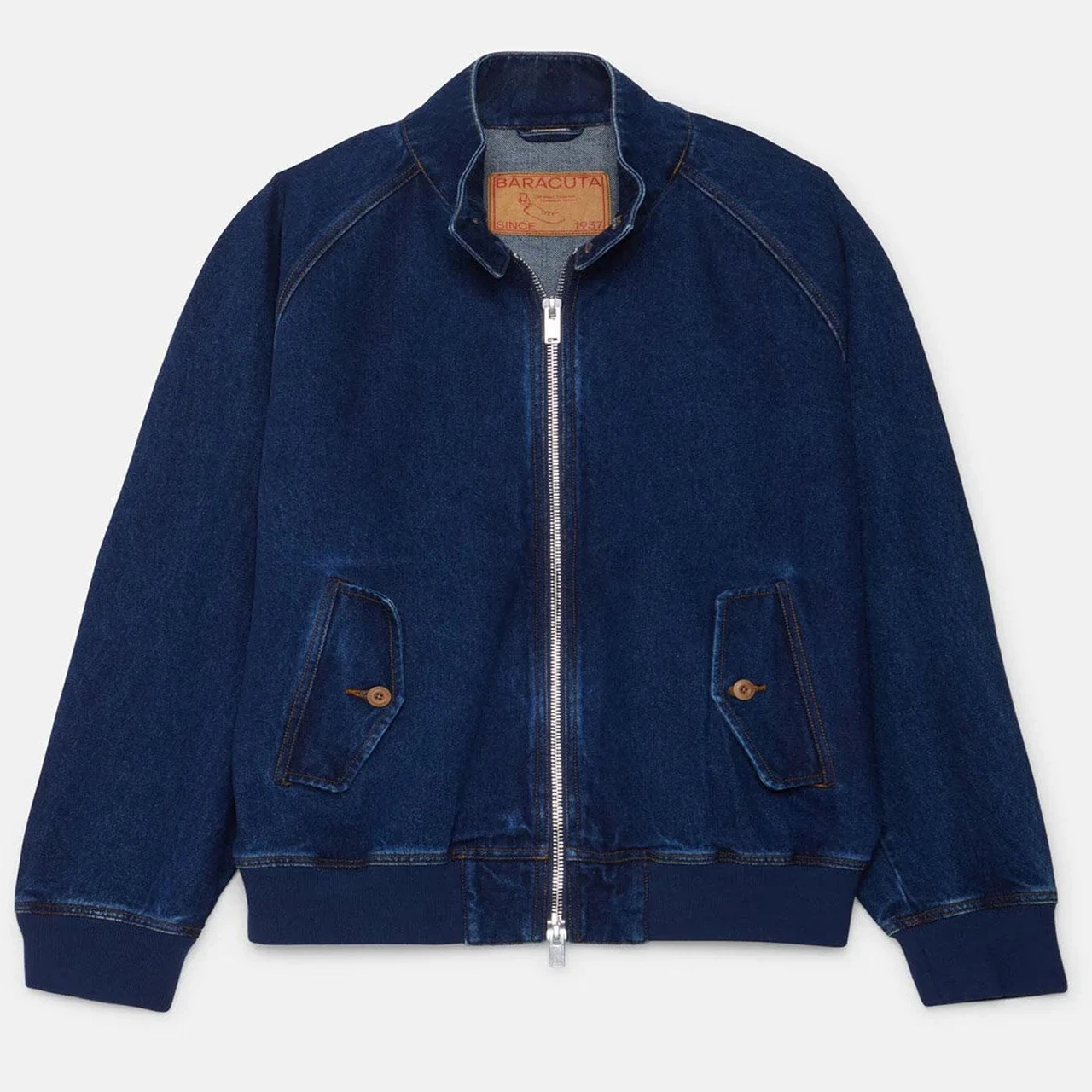 Baracuta G9 Denim Mod Harrington Jacket in Dark Blue Wash