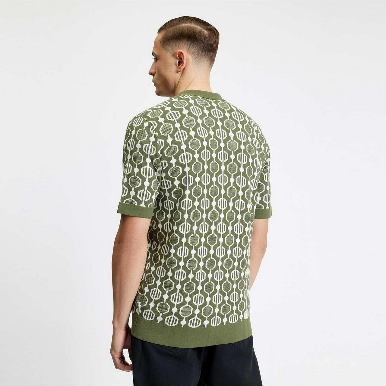 Ben Sherman Retro Camp Collar Knitted Shirt in Loden Green