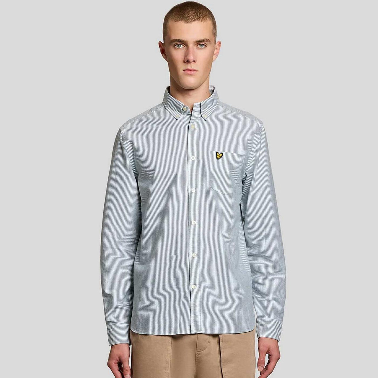 Lyle & Scott Mod Button Down Striped Oxford Shirt in Green/White