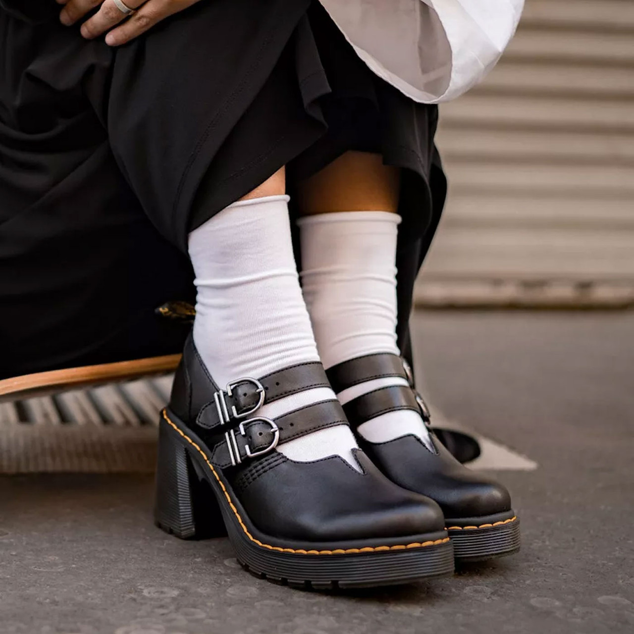 Dr Martens Eviee Retro 2 Strap Platform Heel 90s Mary Jane Shoes