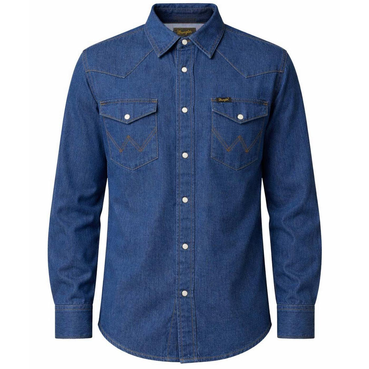 Wrangler Regular Western Men's Blue Denim Shirt in Caroline Creek Blue