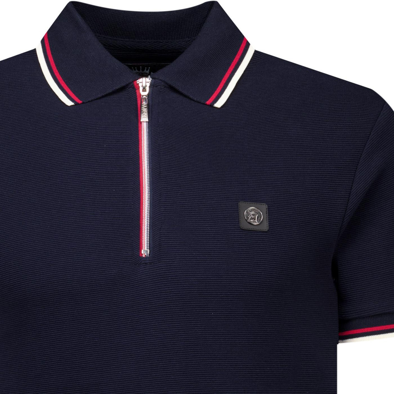 Trojan Ottoman Rib Mod Tipped Zip Neck Polo in Navy