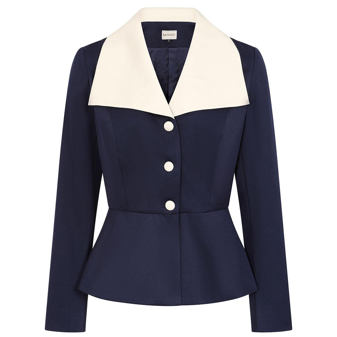 Banned Leonia 50s Tailored Peplum Jacket in Navy