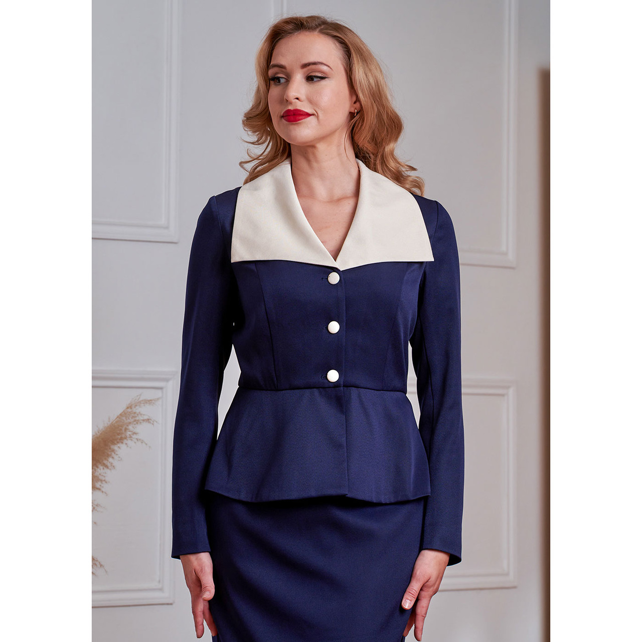 Banned Leonia 50s Tailored Peplum Jacket in Navy