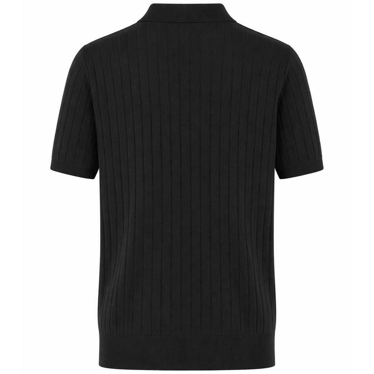 John Smedley Williams Retro Ribbed Knitted Polo Shirt in Black