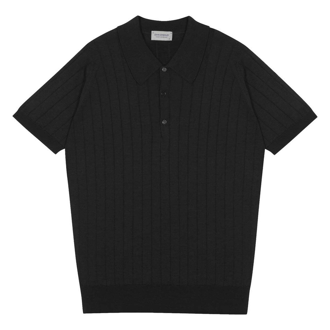 John Smedley Williams Retro Ribbed Knitted Polo Shirt in Black
