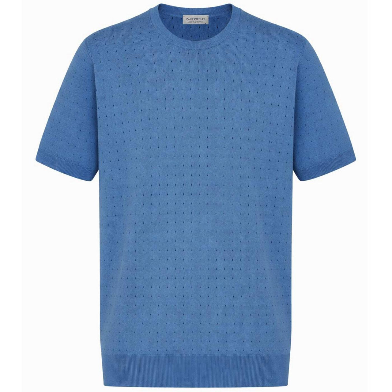 John Smedley Fabien Men's Eyelet Luxury Knitted T-shirt - Skye Blue