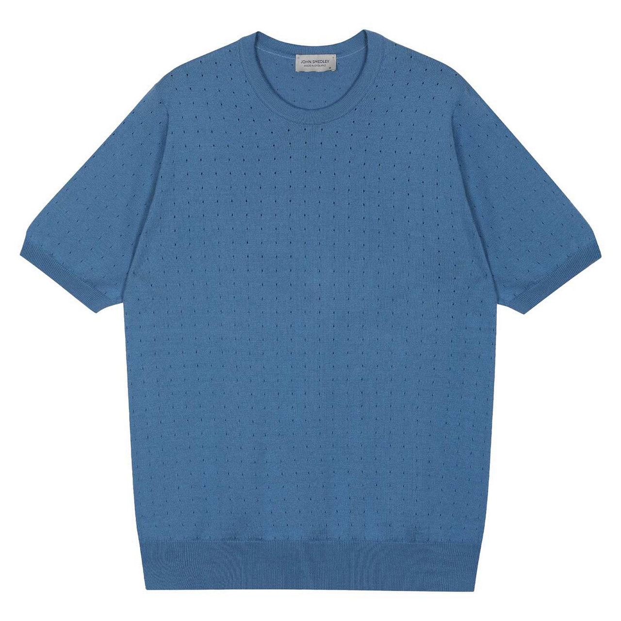 John Smedley Fabien Men's Eyelet Luxury Knitted T-shirt - Skye Blue