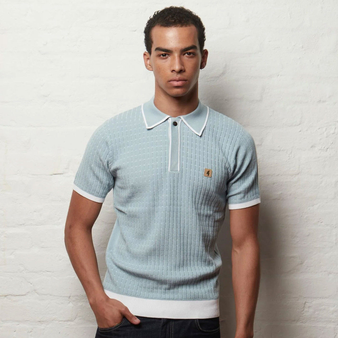 Gabicci Vintage Osbourne 70s Knitted Polo in Mint