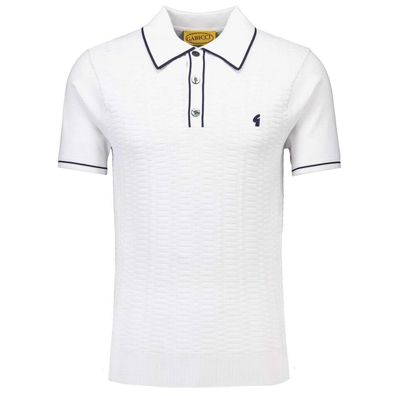 Gabicci Vintage Ronnie Archive Texture Knit Polo in White