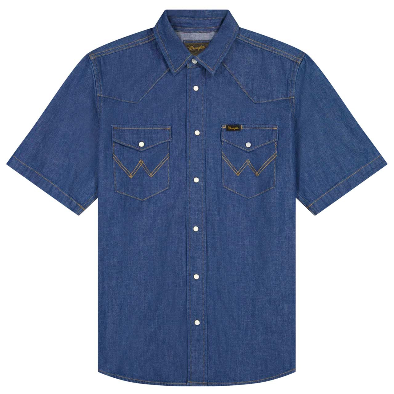 Wrangler Regular Short Sleeve Western Denim Shirt in Caroline
