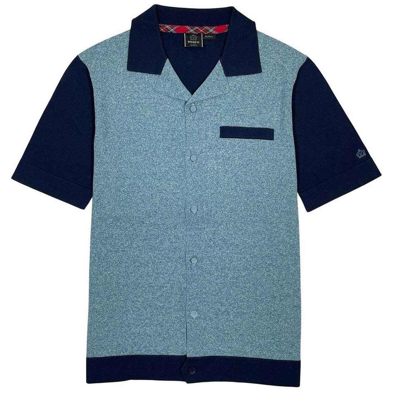 Merc Roby Men's Retro 50s Knitted Bowling Shirt in Navy