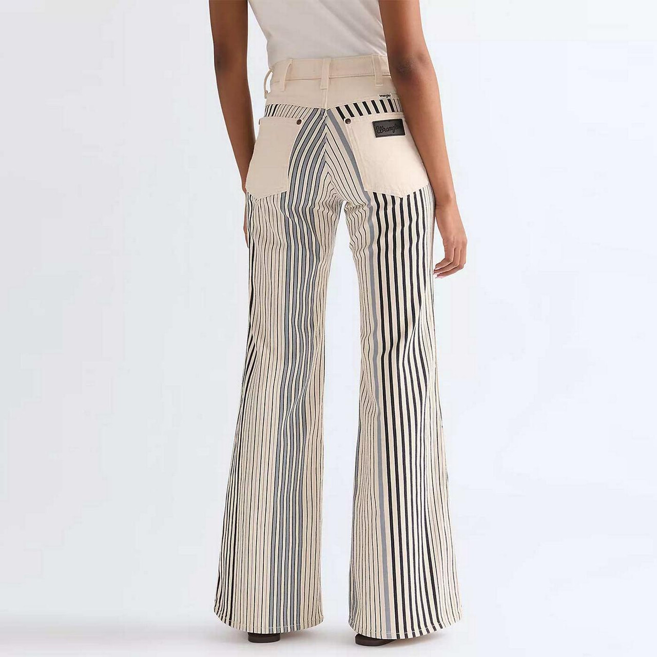 Wrangler Women's Striped Denim 70s Flare Jeans in White/Blue