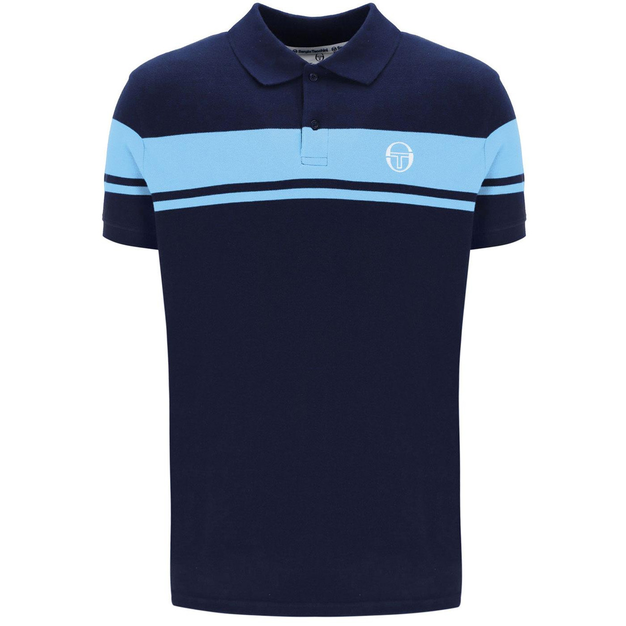 Sergio Tacchini ポロシャツ L 青系ストライプ sergio-tacchini-supermac-