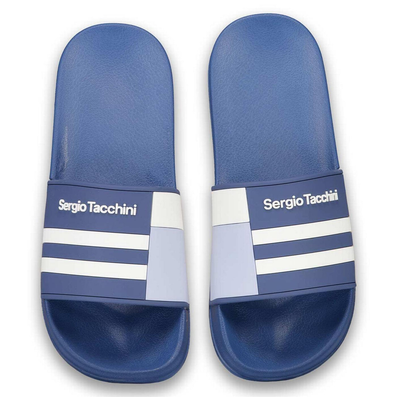 Sergio Tacchini Braga Retro Stripe Pool Sliders in Real Teal Blue