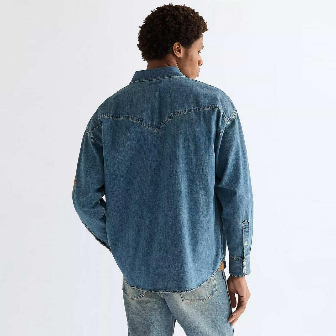 Wrangler Oversized Western Denim Shirt in Trail Blazer Blue