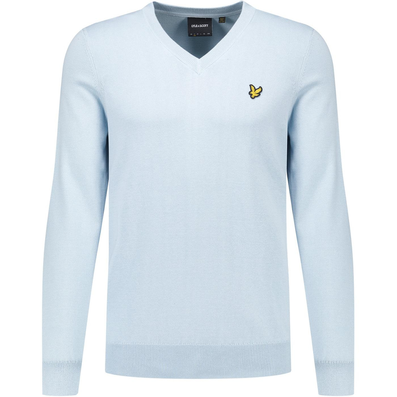 Lyle & Scott Cotton Retro Knitted V-Neck Jumper in Opal Blue