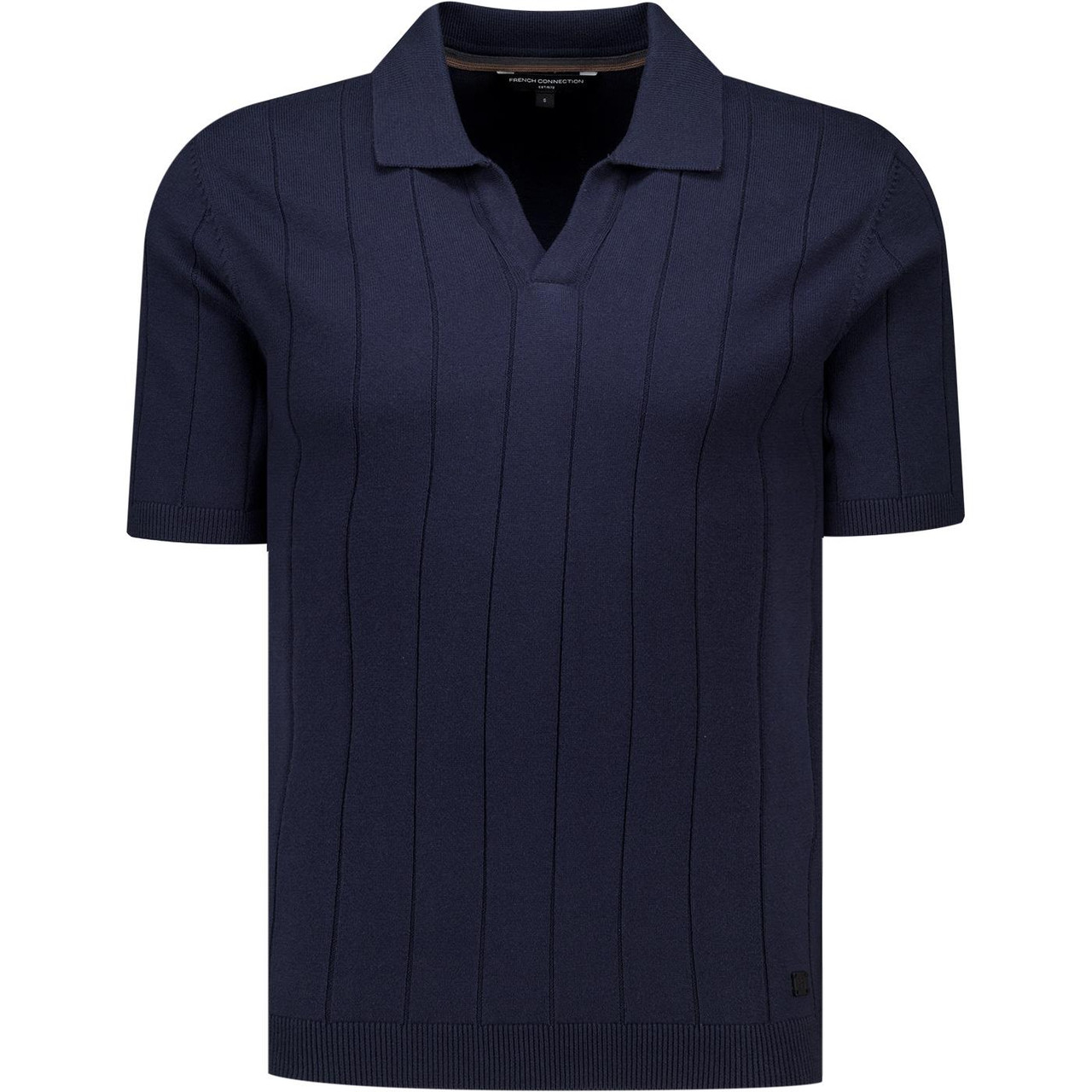 トップス Ribbed jersey polo shirt French Connection Trophy Ribbed Knit Mod Polo Shirt in Navy Blue