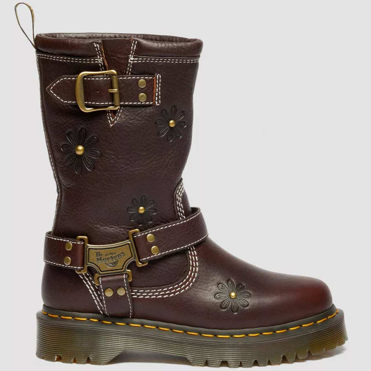 Dr Martens Anistone Hi Flower Leather Biker Boots - Dark Brown