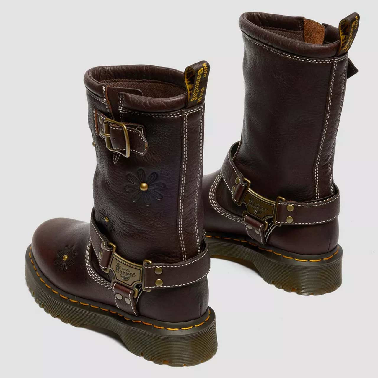 Dr Martens Anistone Hi Flower Leather Biker Boots - Dark Brown