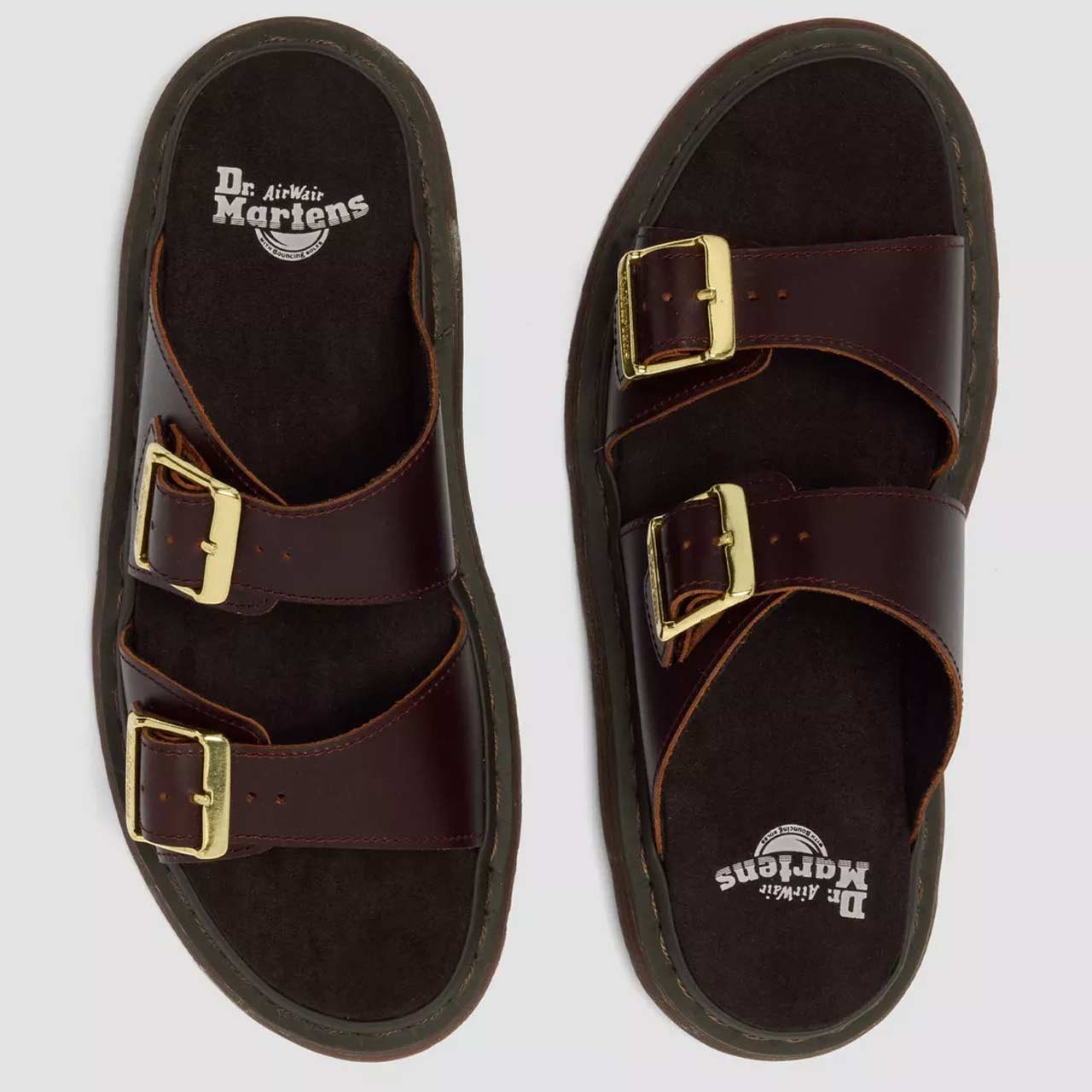Men\'s Dr. Martens Brown Leather Double-Buckle Slide Sandals Myles Brando Leather Buckle Slide Sandals in Brown | Dr. Martens main image 2
