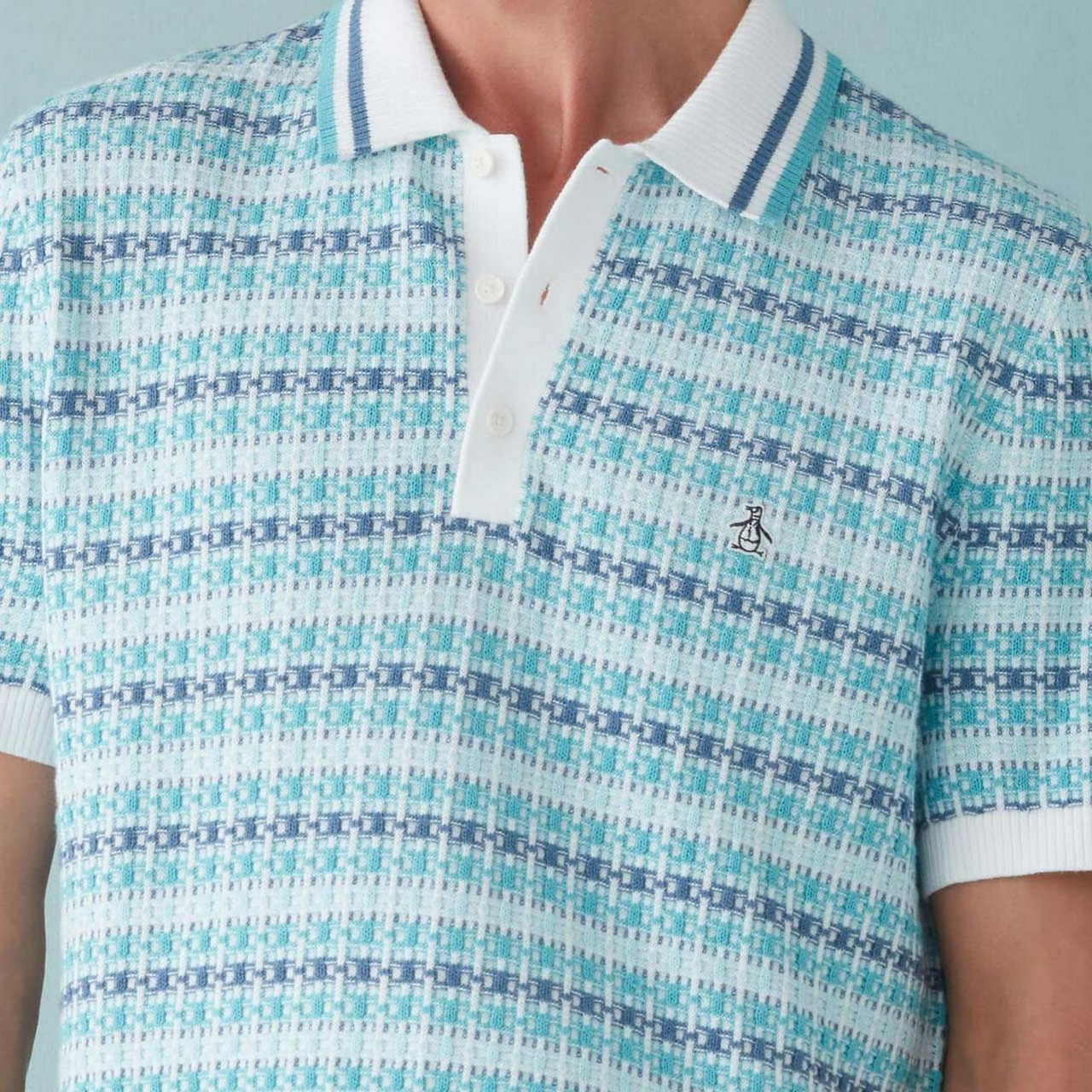 Original Penguin Deco Retro 60s Jacquard Polo Shirt in Bright