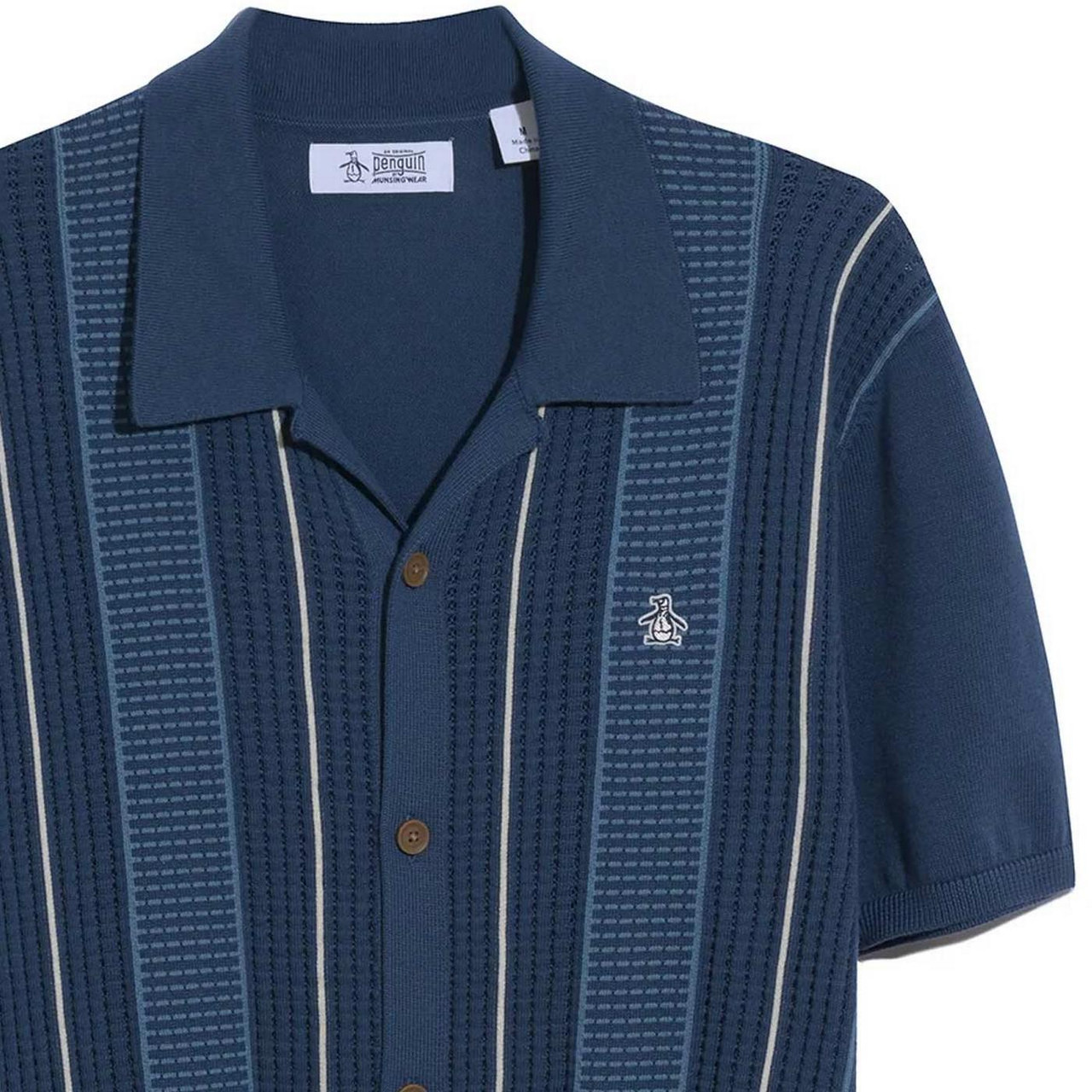 Original Penguin Retro Stripe 50s Jacquard Shirt in Sargasso Sea Blue