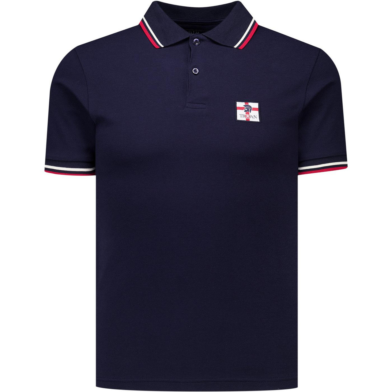 Trojan St George England Flag Badge Mod Pique Polo Shirt in Navy