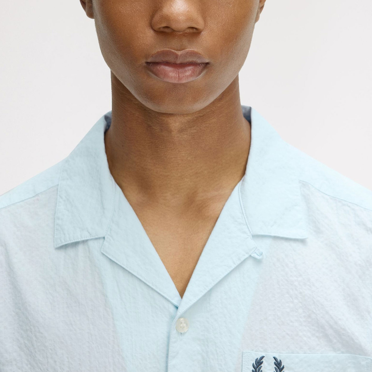 Fred Perry Seersucker 50s Mod Revere Collar Retro Resort Shirt in
