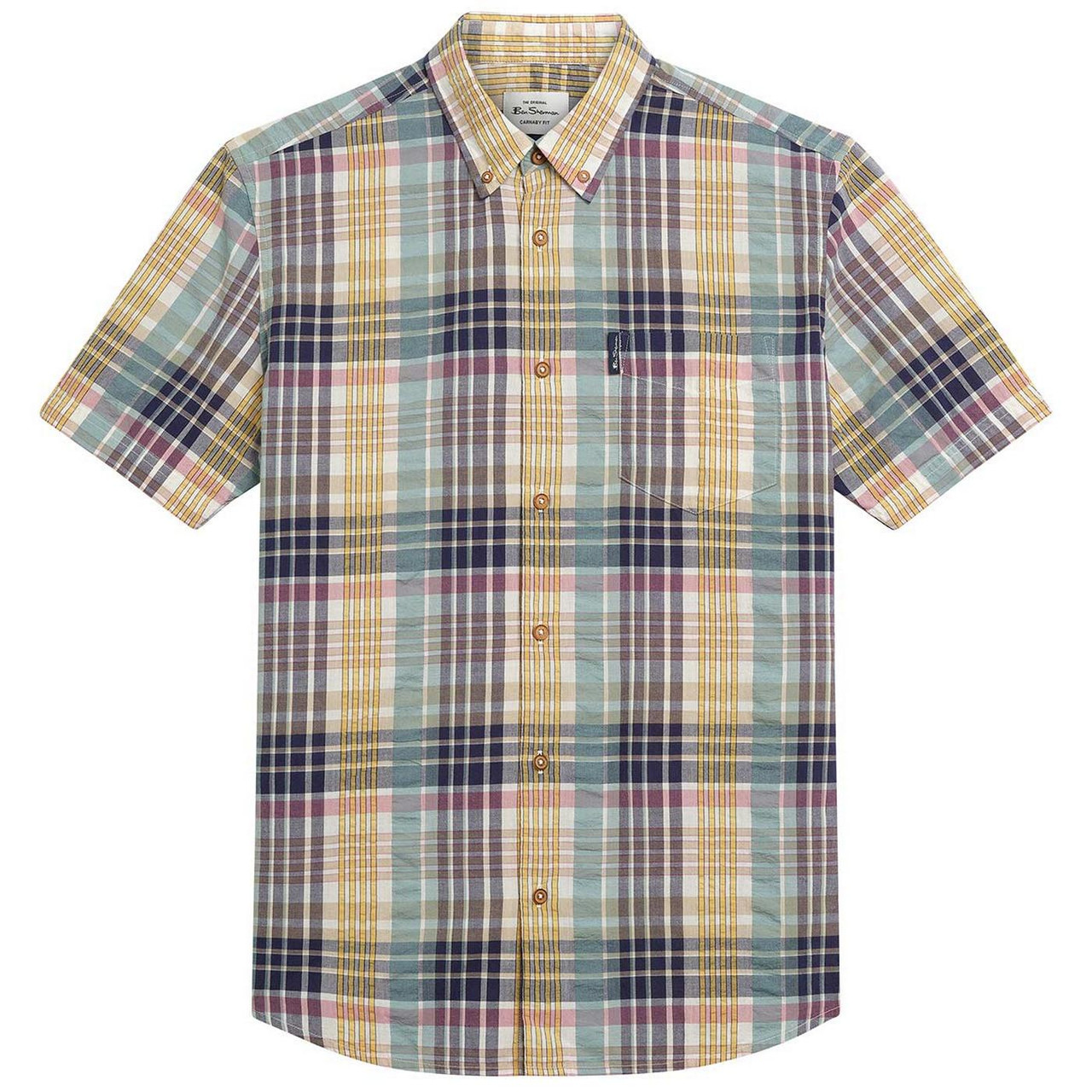 Ben Sherman Retro 50s Mod Seersucker Check Short Sleeve Shirt in Aqua
