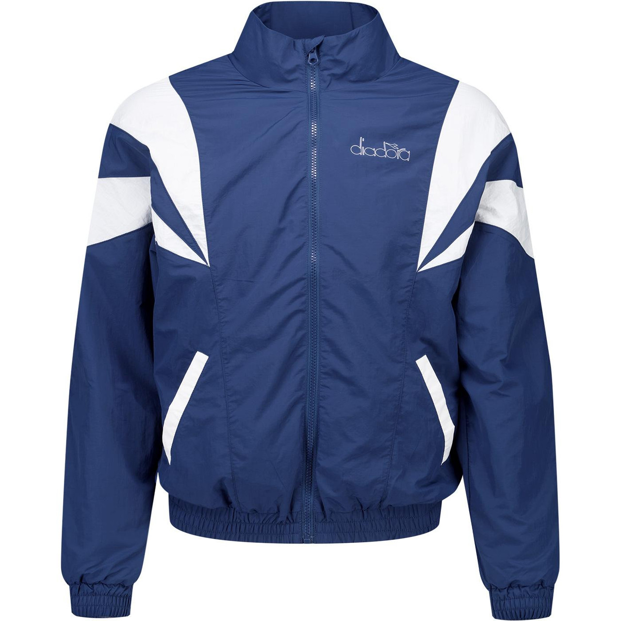 DIADORA フルジップジャケット S ホワイト/ブラック/ブルー Diadora Logo Exc. I Retro 80s Ripstop Nylon Track Top in Navy Peony