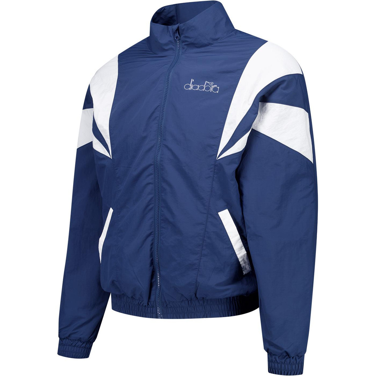 Diadora Logo Exc. I Retro 80s Ripstop Nylon Track Top in Navy Peony
