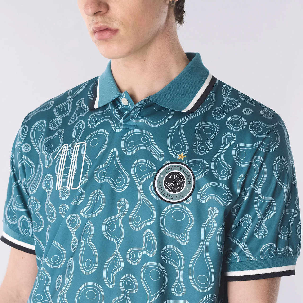 Pretty Green Outro Retro 90s Football Top in Blue