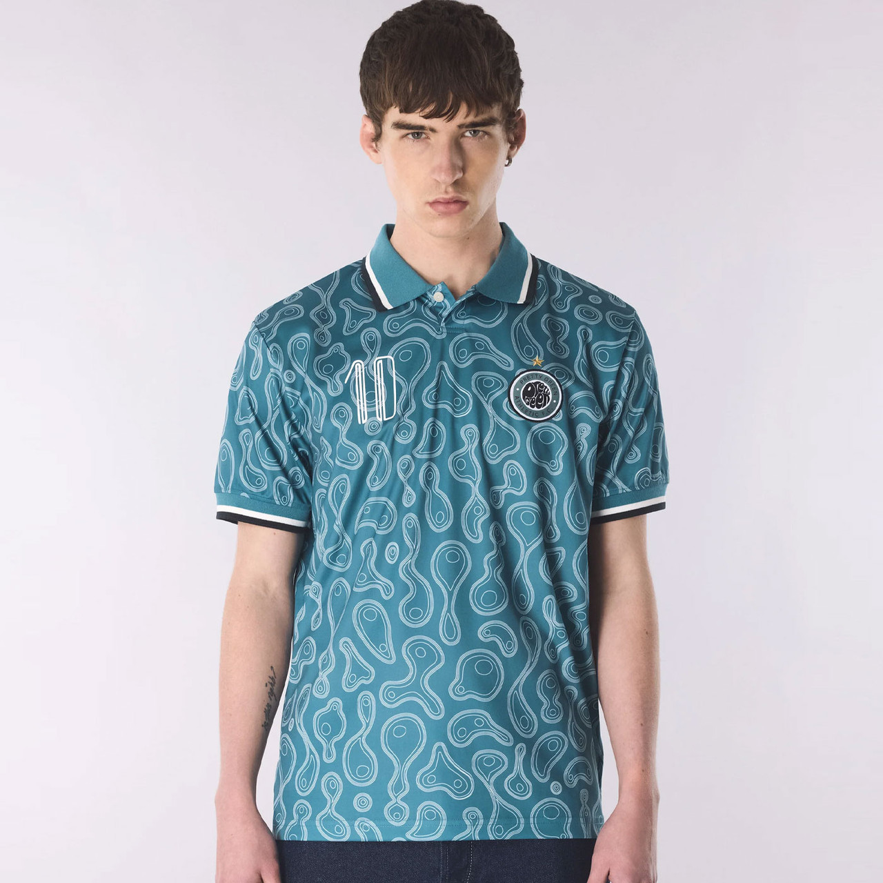 Pretty Green Outro Retro 90s Football Top in Blue