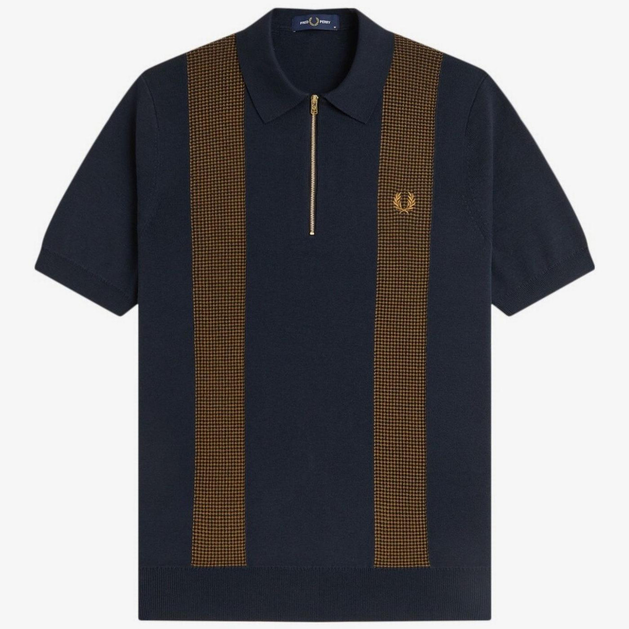 Fred Perry Retro Mod Panel Detail Knitted Polo Shirt in Navy
