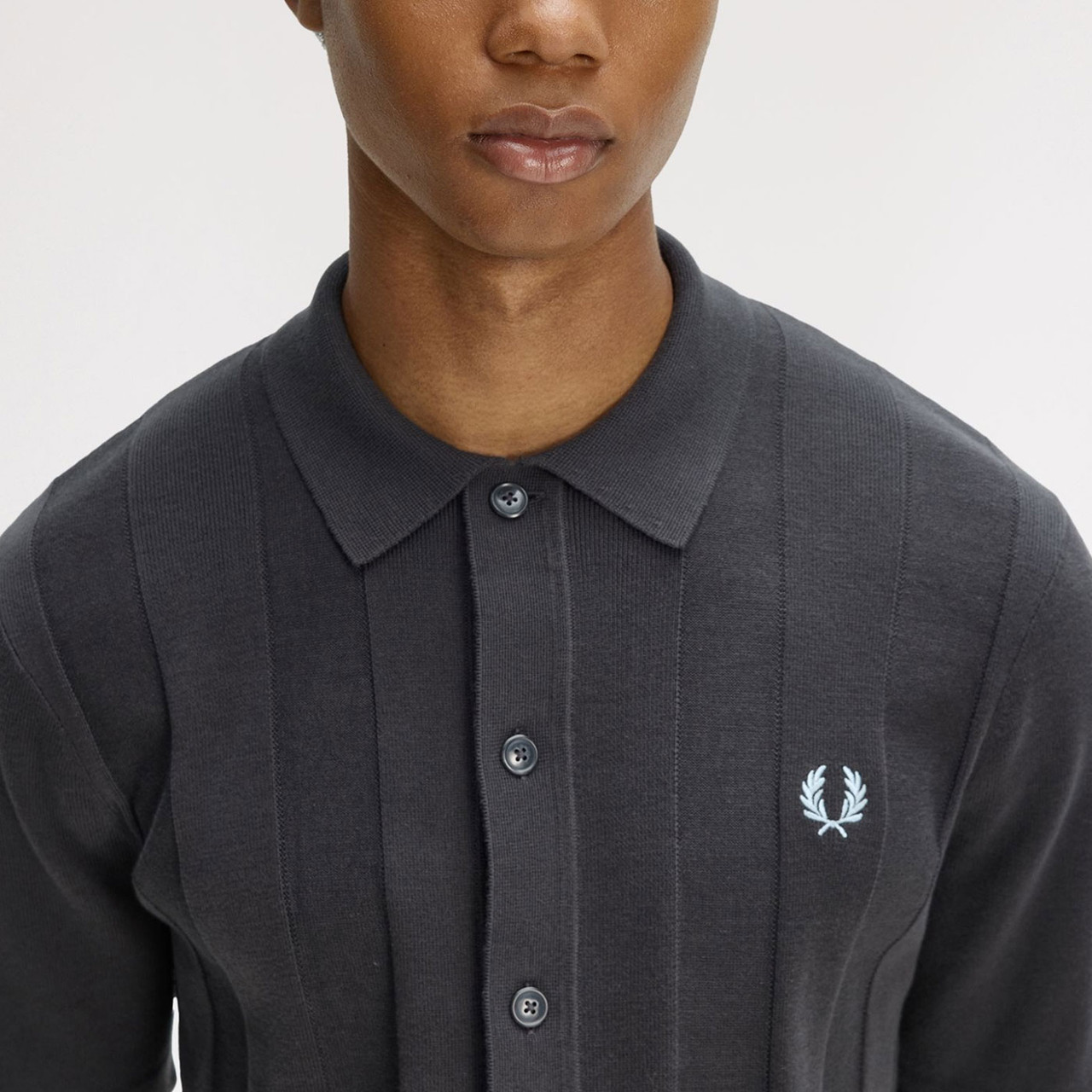 Fred Perry Retro 70s Vertical Tonal Stripe Knitted Shirt in Anchor