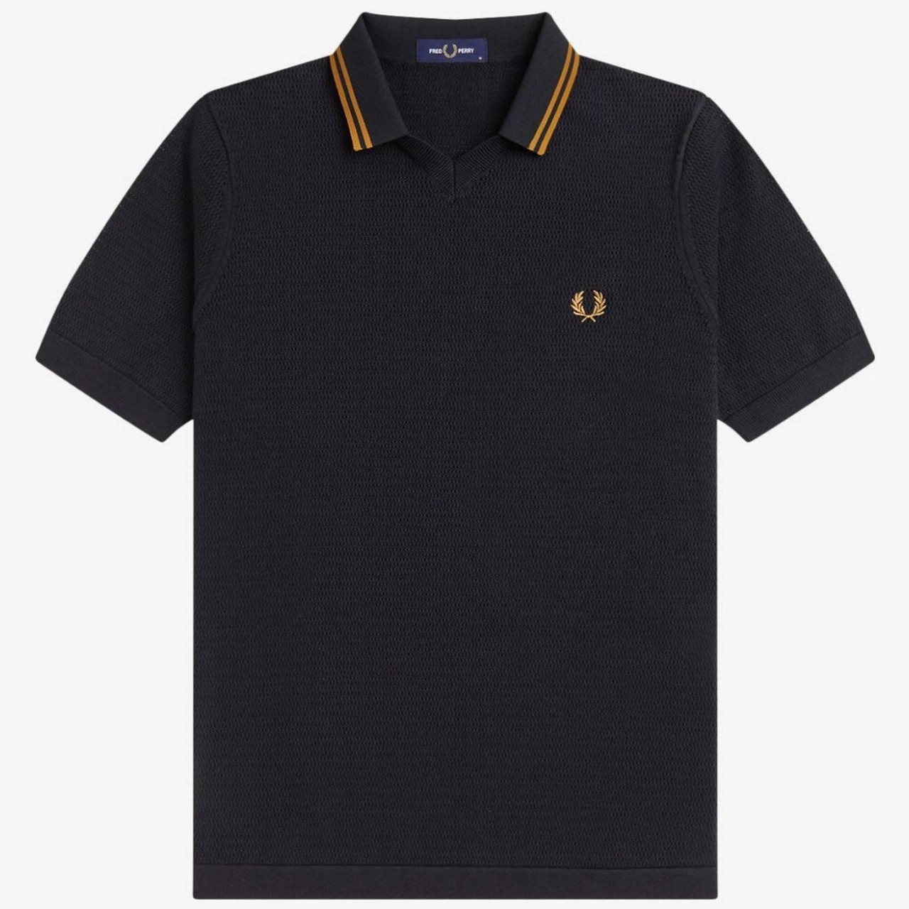Fred Perry Pointelle Knit Trophy Neck Polo Shirt in Black