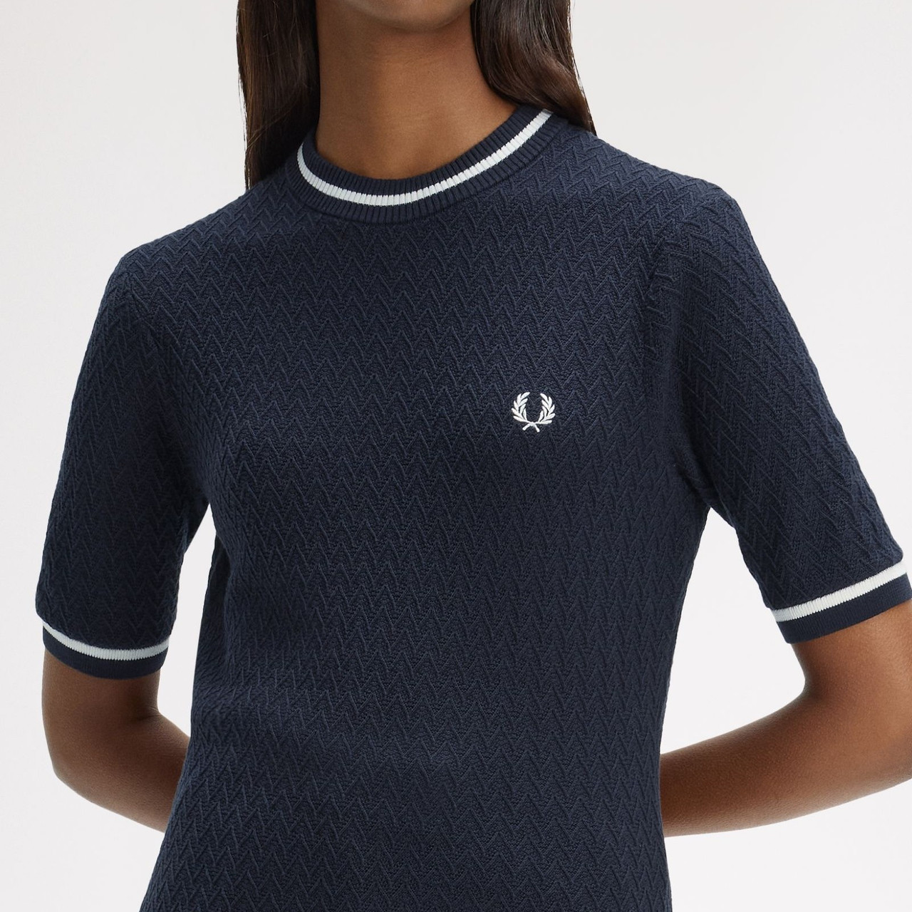 Fred Perry Women's Retro Textured Pattern Knitted Top in Navy