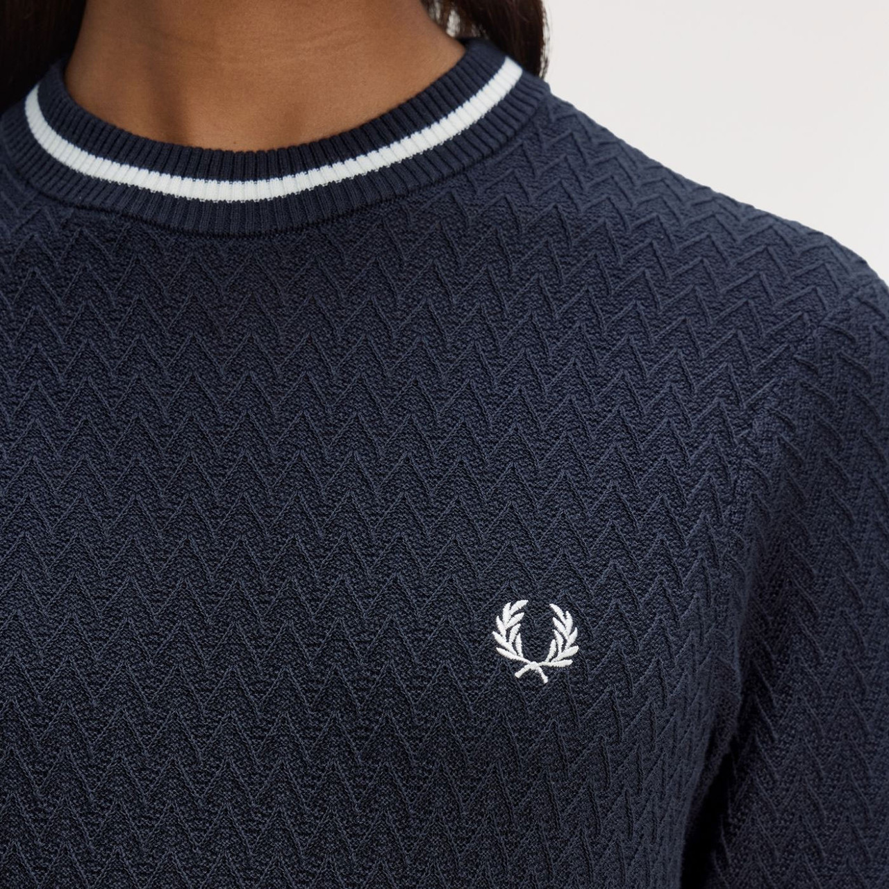 Fred Perry Women's Retro Textured Pattern Knitted Top in Navy