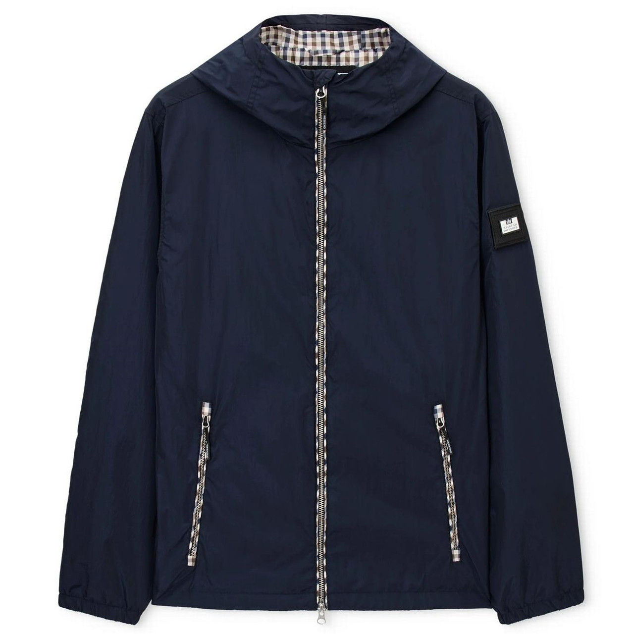 Weekend Offender Campania Retro Check Trim Windbreaker Jacket in Navy